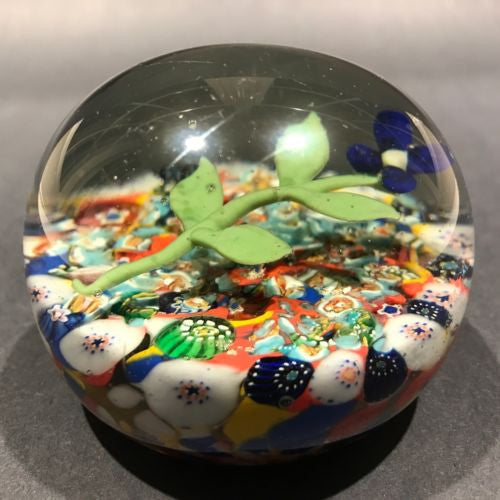 Antique German Thuringian Art Glass Paperweight Lampworked Flower & Millefiori Scramble