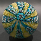 Vintage Murano Art Glass Paperweight Alternating Yellow Twist & Blue Millefiori Crown