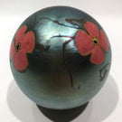Vintage Vandermark Art Glass Paperweight Iridescent Surface Decorated Flowers
