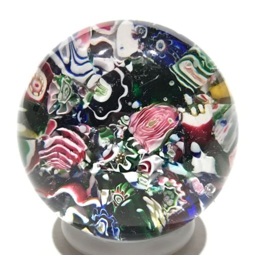 Antique Clichy Miniature Art Glass Paperweight Millefiori Scramble W/ Rose Canes