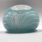 Signed American Studio Art Glass Paperweight Modern Blue & White Marbrie