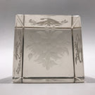 Rare Antique Bohemian Art Glass Paperweight Hand etched Clear Cube