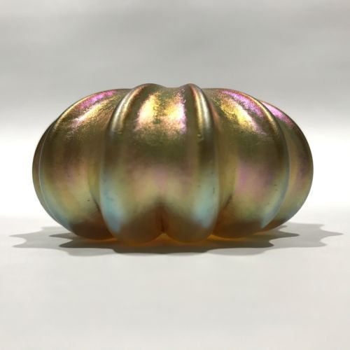 Signed Robert Held Art Glass Paperweight Pressed Golden/Purple Iridesc