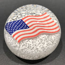 Vintage American Studio Art Glass Paperweight Encased US Flag Decal on White