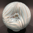 Signed American Studio Art Glass Paperweight Modern Blue & White Marbrie