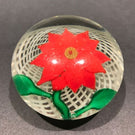 Early Chinese Art Glass Paperweight Lampworked Flower on Lattice Basket