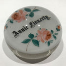 Antique Albert Graeser Art Glass Paperweight Hand painted Rose Name Plaque