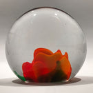 Rare Murano Art Glass Paperweight Large Orange Crimp Rose