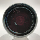 Signed Mark Cantor Art Glass Paperweight Metallic Pulled Feather Design