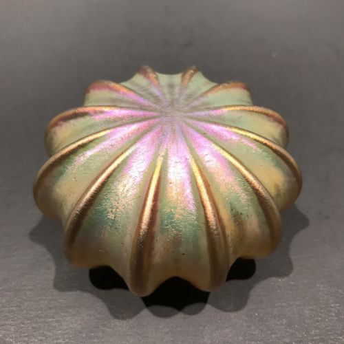 Signed Robert Held Art Glass Paperweight Pressed Golden/Purple Iridesc