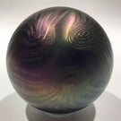 Signed David Lotton Art Glass Paperweight Dark Iridescent Pulled Feather Design