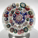 Antique French Art Glass Paperweight Concentric Complex Millefiori on Latticino