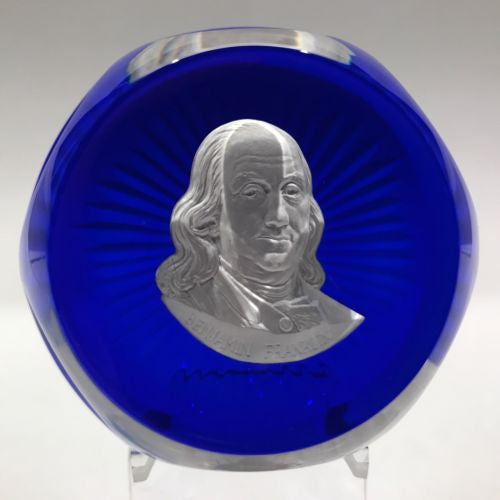Baccarat Franklin Mint Art Glass Sulphide Paperweight Benjamin Franklin