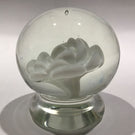 Vintage Millville Style Footed White Crimp Rose Art Glass Paperweight