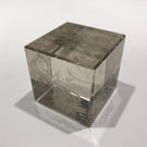 Rare Antique Bohemian Art Glass Paperweight Hand etched Clear Cube