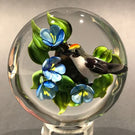 Signed Rick Ayotte Lampwork Art Glass Paperweight Bird with Blue Flowers
