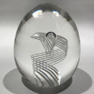 Signed Steuben Art Glass Paperweight Spiral Latticino Air Twist Upright Egg