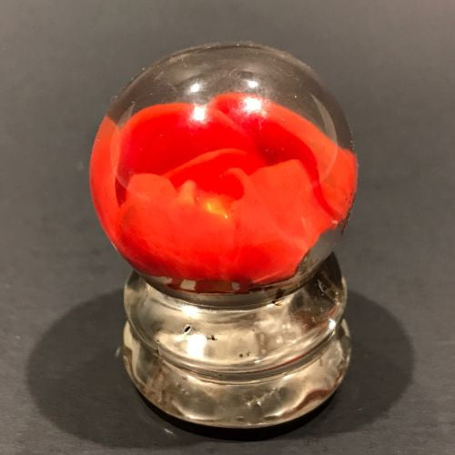 Vintage Miniature American? Art Glass Paperweight Footed Red Crimp Rose