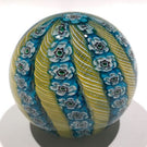 Vintage Murano Art Glass Paperweight Alternating Yellow Twist & Blue Millefiori Crown