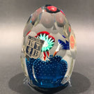 Vintage Murano Faceted Art Glass Paperweight Icepick Millefiori Flowers on Blue