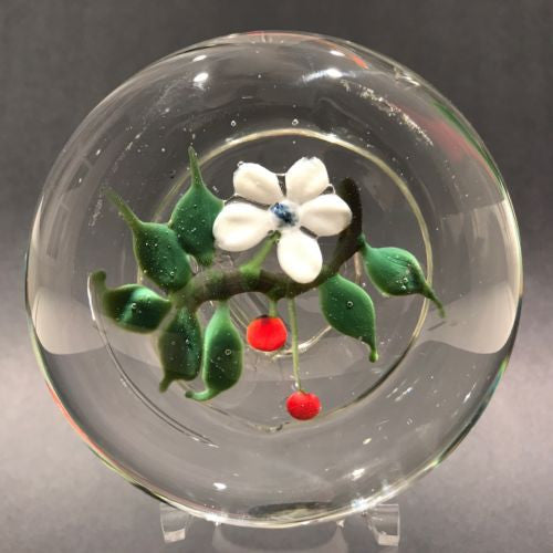 Vintage American Wetzel? Art Glass Paperweight Lampwork Cherries With Flower