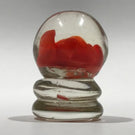 Vintage Miniature American? Art Glass Paperweight Footed Red Crimp Rose