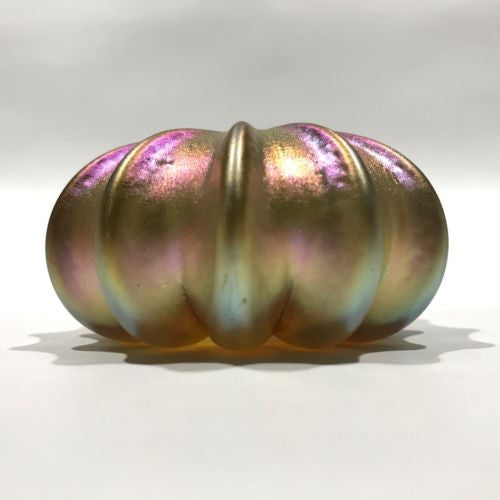 Signed Robert Held Art Glass Paperweight Pressed Golden/Purple Iridesc