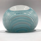 Signed American Studio Art Glass Paperweight Modern Blue & White Marbrie