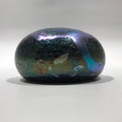 Signed Charles Lotton Art Glass Paperweight Iridescent Blue Volcanic Surface