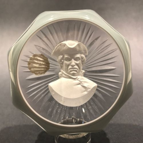 Vintage Cristal D Albert Fancy Art Glass Paperweight Paul Revere Sulphide