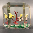 Early Chinese Faceted Art Glass Paperweight Painted Sulphide Birds in a Tree