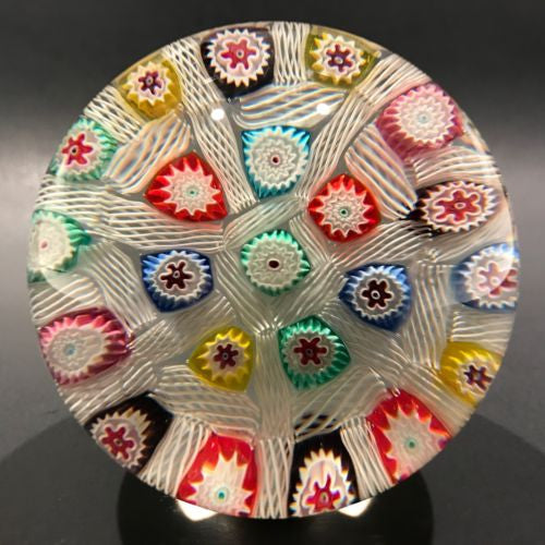 Rare Murano Art Glass Paperweight Chequered Spaced Millefiori