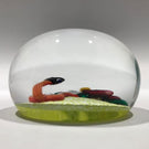 Signed Charles Kaziun Jr. Art Glass Paperweight Snake W/ Pansy & Gold Bee