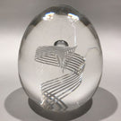 Signed Steuben Art Glass Paperweight Spiral Latticino Air Twist Upright Egg