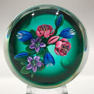Signed Ken Rosenfeld Art Glass Paperweight Lampworked Floral Bouquet on Green