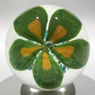 Vintage Murano Art Glass Paperweight Green & Yellow Millefiori Petal Flower