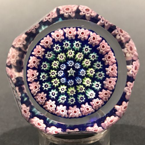Vintage J Glass Deacons Faceted Art Glass Paperweight Concentric Millefiori