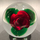Rare Vintage Murano Art Glass Paperweight Ruby Red Crimp Rose