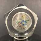 Vintage Murano Faceted Art Glass Paperweight Encased Floral Plaque