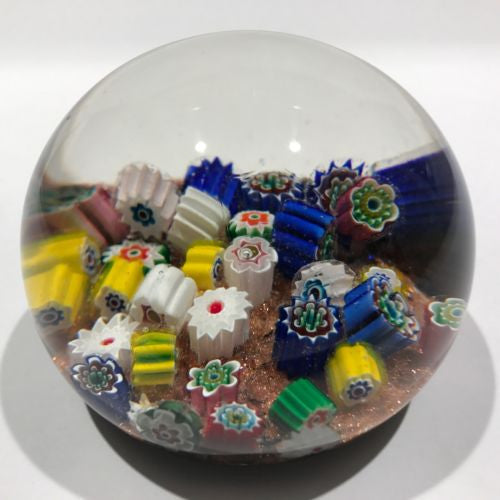 Vintage Murano Art Glass Paperweight Jumbled Millefiori Scramble on Aventurine