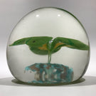 Vintage Murano Art Glass Paperweight Green & Yellow Millefiori Petal Flower