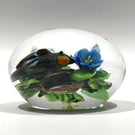 Signed Rick Ayotte Lampwork Art Glass Paperweight Bird with Blue Flowers