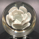 Vintage Millville Style Footed White Crimp Rose Art Glass Paperweight