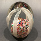 Vintage Murano Art Glass Egg Shaped Paperweight Latticino Streamer Crown