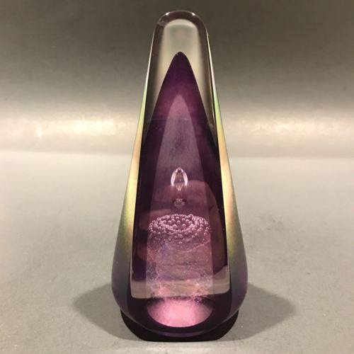 Signed Stuart Abelman Modern Art Glass Paperweight Conical Iridescent Overlay