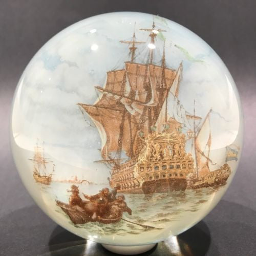 Huge 4" Vintage Murano Encased Pirate Ship Nautical Boat Art Glass Paperweight