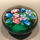 Signed Ken Rosenfeld Art Glass Paperweight Lampworked Floral Bouquet on Green