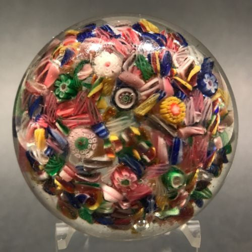 Early Chinese Art Glass Paperweight Complex Millefiori Scramble