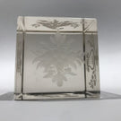 Rare Antique Bohemian Art Glass Paperweight Hand etched Clear Cube