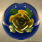 Signed Robert Mason Pairpoint Footed Yellow Crimp Rose Art Glass Paperweight